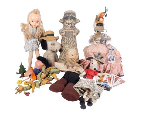 Vintage topsy-turvy doll, puppet, and other dolls