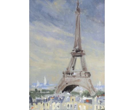 Anthony Flemming (b.1936), Impressionist oil on board, Eiffel Tower, details verso, 17 x 12cm