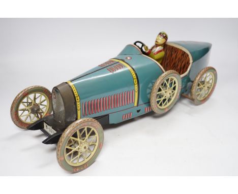 A modern Paya clockwork tinplate Bugatti racing car, 47cm