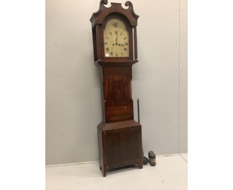 An early 19th century oak and mahogany eight day longcase clock, height 220cm