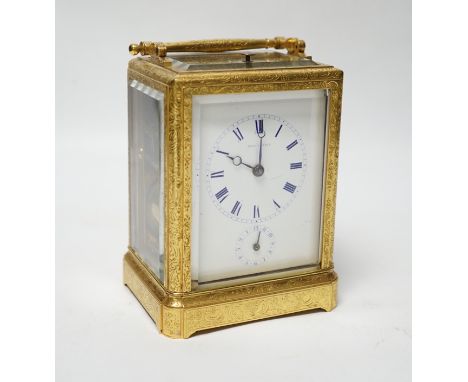 An ornate 19th century French repeating carriage clock with alarm, signed Dent a Paris, 13.5cm high