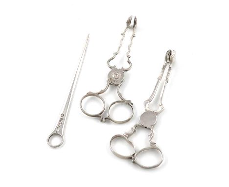 A George III silver poultry skewer,by Thomas Wallis, London 1808,plain tapering form with a ring handle, plus two pairs of 18