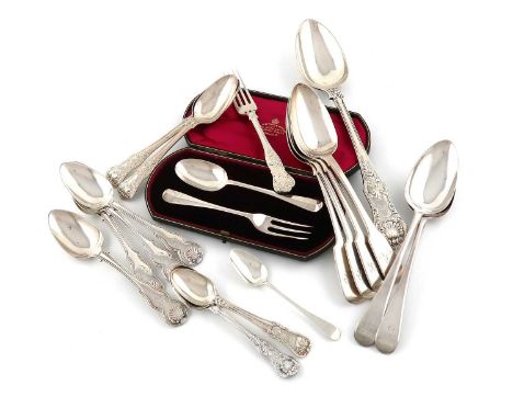 A mixed lot of silver flatware,various dates and makers,comprising: a Queen's pattern basting spoon, by William Bateman, Lond