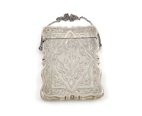 A late-Victorian silver card case, by William Oliver, Birmingham 1900, rectangular form, chased foliate decoration, initialle