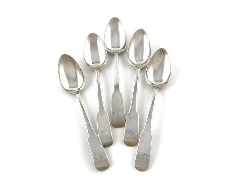 A set of five early-19th century Scottish provincial silver Oar pattern teaspoons,by William Constable, Dundee circa 1810,the