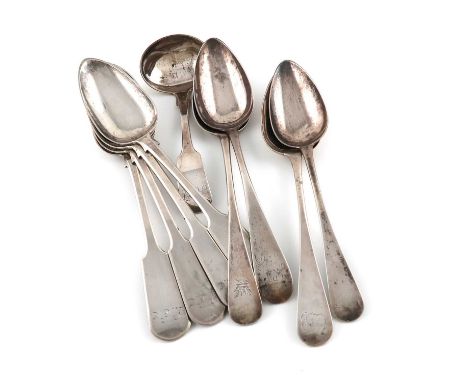 A collection of Channel Islands silver flatware, by Charles Quesnel, Jersey circa 1800-1840, comprising four Old English patt