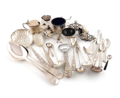 A mixed lot of silver items,comprising: a pair of 19th-century Maltese tablespoons, an American silver serving spoon, two sma