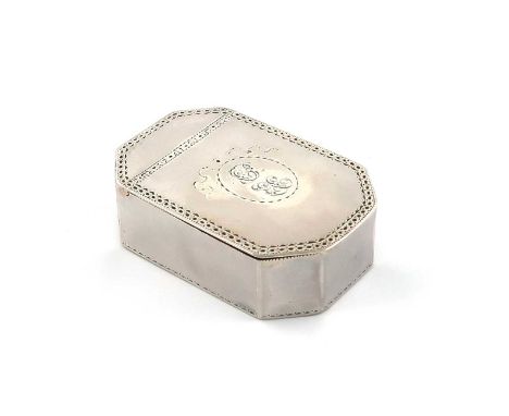 A George III silver snuff box,by Peter and Ann Bateman, London 1791,rectangular form, flush-hinged cover, bright-cut decorati