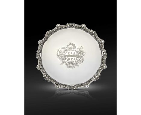 A large George II silver salver, by Edward Wakelin, London 1750,circular form, the pierced border with masks, shells and trai