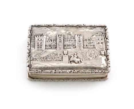 A Victorian silver 'castle-top' vinaigrette, Windsor Castle, by Francis Clark, Birmingham 1841, rectangular form, the hinged 