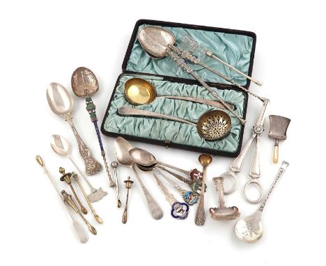A mixed lot of silver flatware,comprising: a Victorian sifting spoon and cream ladle, by Hukin and Heath, London 1881, a Vict