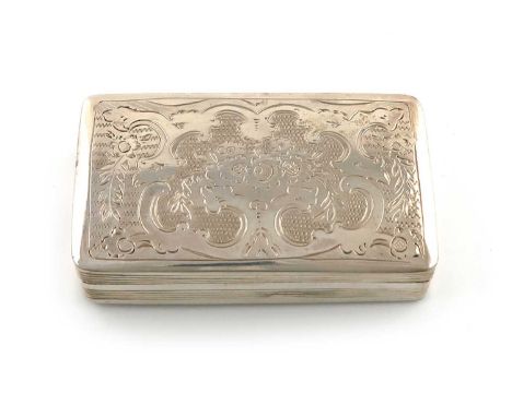 A 19th century Dutch silver snuff box, by C. Van Dam Kooiman, Schoonhoven 1858, rectangular form, foliate scroll and engine-t