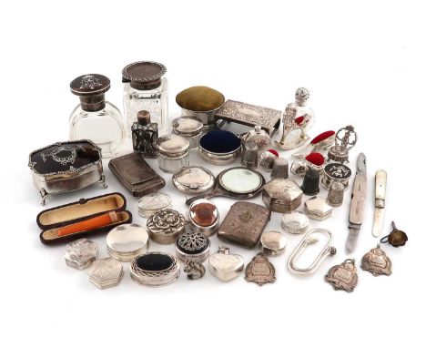 λA mixed lot of silver items,comprising: a silver and tortoiseshell dressing table box, Birmingham 1909, a silver and tortois