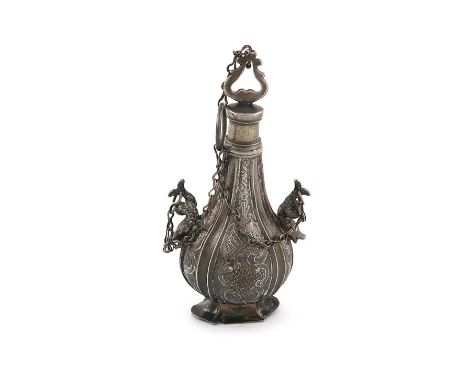 An 18th-century Maltese silver pilgrim flask, probably Emmanel Pinto Period, circa 1750 also marked with the five-petal mark,