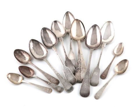 A collection of 19th century Channel Islands silver flatware,by Thomas de Gruchy and John Le Gallais, Jersey circa 1830-40,co