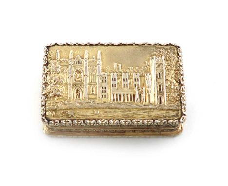 A Victorian silver-gilt 'castle-top' vinaigrette, Newstead Abbey,by Nathaniel Mills, Birmingham 1837,rectangular form, the hi