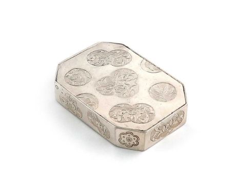 A late-19th century Chinese silver trick snuff box, marked with Chinese characters, rectangular form, canted corners, engrave