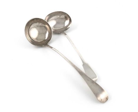 A George III Scottish silver soup ladle,by Robert Gray and Son, Edinburgh 1816, plain terminal, plus a George III silver Fidd