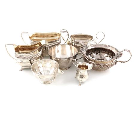 A mixed lot of silver items,comprising: a George III cream jug and sugar bowl, by Peter and William Bateman, London 1810, rec