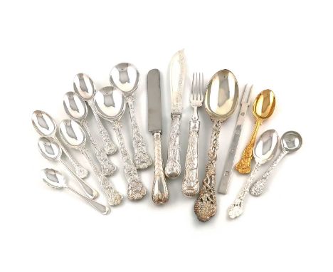 A mixed lot of modern silver flatware,various dates and makers,comprising: a copy of the manner's fork, a Palm pattern desser