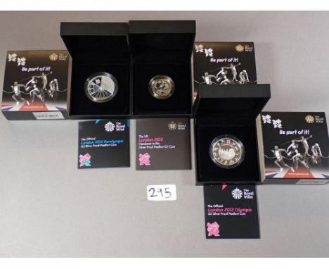 Royal Mint issues: ref 2012 London Olympics all Piedfort proof coins including: (a) £5 silver London Olympic (b) £5 silver Lo