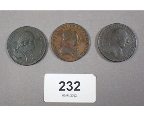 Three tokens ref: John Wilkinson iron master, trade tokens, halfpennies 1788, 1790, 1793 - Condition: fine - VF 