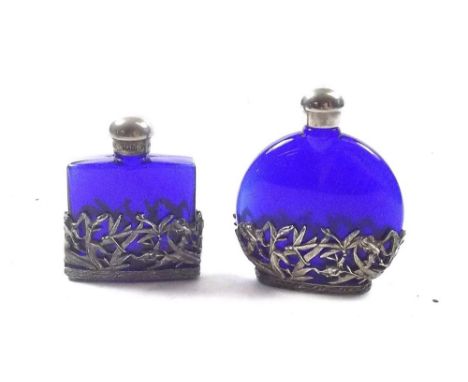 Two 'First Impressions' Made in England blue glass scent bottles, largest 7cm high