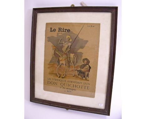 A framed cover of Le Rire magazine, 30 x 23cm and a comical print of a boy by a pond