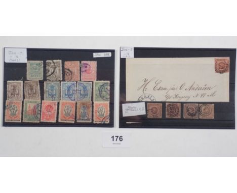 Denmark: first defin issues of 4 sk brown by Ferslew &amp; Theile (I,II &amp; III) and 1862 front of cover with 4 sk brown Im