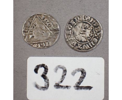 Two silver hammered Edward I long cross pennies, coin with triangle encased portrait on obverse used in Ireland (known: King 