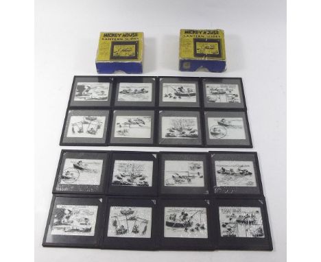 Two Magic Lantern Story Sets of Walt Disney Mickey Mouse by Ensign.   Both complete with eight slides each in original boxes 