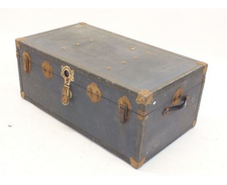 A large vintage leather trunk, 91cm wide