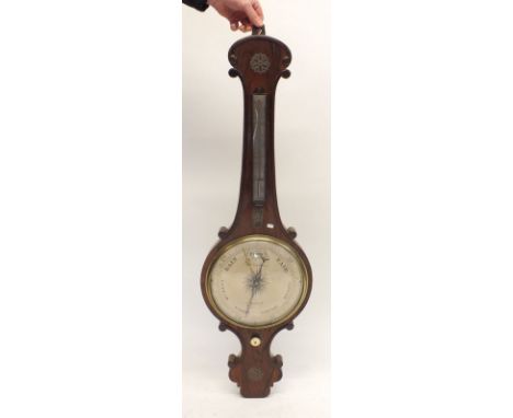 A 19th century rosewood mercury barometer thermometer with applied metal decoration by William Vaughan of Newport 