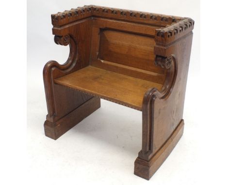 An oak and pollard oak church priests side chair with gothic carved edging and panel back,&nbsp;76cm high, 75.5cm wide