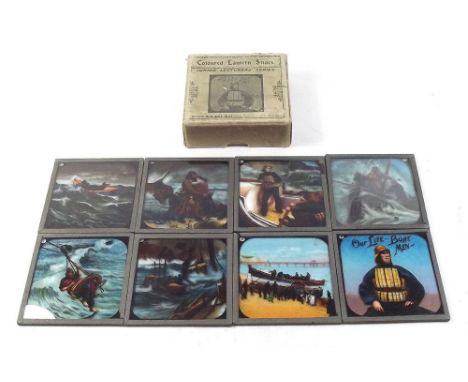 A Magic Lantern Slide coloured story set entitled Our Life Boat Men from the Primus Junior Lecturers series.   Complete set o