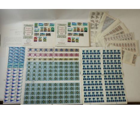 GB &amp; Tuvalu: Envelope of GB pre-decimal 1968/9 &amp; decimal commem mostly in sets by complete stamp sheets (9 sets in al