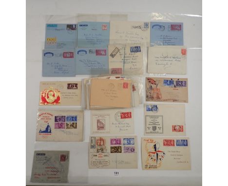 GB collection of over 50 KGVI- early QEII entires, covers &amp; postcards incl pre-paid. Many covers first day incl special-t