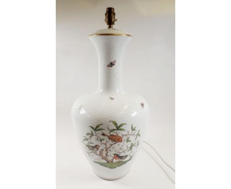 Day Two A large Herend porcelain table lamp painted birds and butterflies, 57cm high