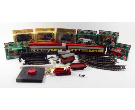 A group of model train and car items including Trix twin engine etc. 