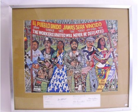 D Jones - an unusual Workers Rights poster with panel of fifteen signatures, 38 x 49cm 