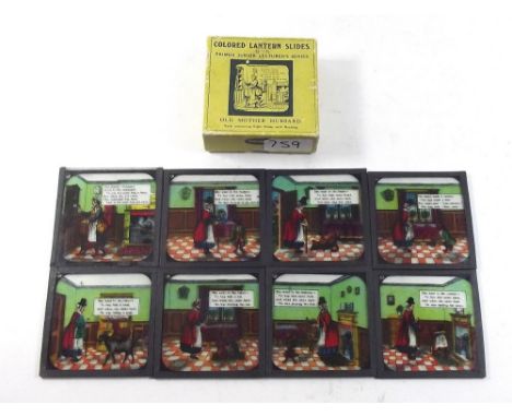 A Magic Lantern Slide coloured story set entitled Old Mother Hubbard from the Primus Junior Lecturers series.   Complete set 
