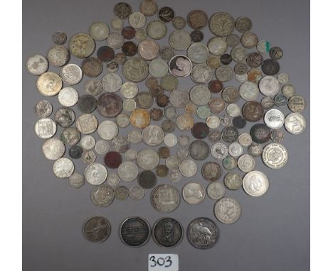 A quantity of world 20th century silver coinage and medallions, countries examples include: Austria: schillings, Bahamas: 50 