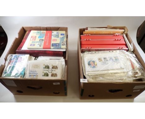 GB: Huge 2-box accumulation of mainly GB &amp; regional stamps, much QEII yet some earlier. Albums, many first day covers plu