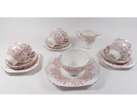 A Shelley Hedgerow tea service comprising: six cups and saucers, six tea plates, cake plate, milk jug and sugar 