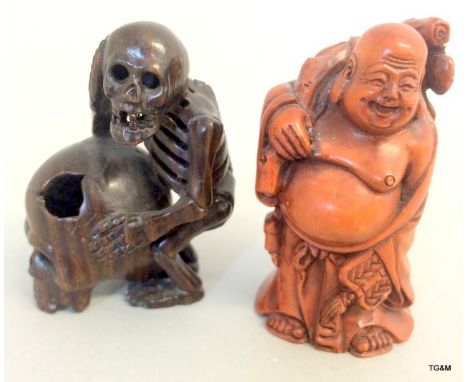 Two Japanese  wooden carved Netsuke