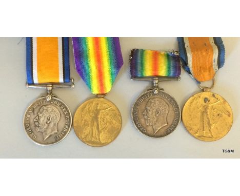 Two pairs of WW1 medals to the same family M2-167789 Private WJ Ball of the Army Service Corps and 18091 Private E Ball of th