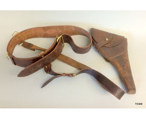 WW1 Somerset Light Infantry Sam Browne sword belt with shoulder strap and pistol holster