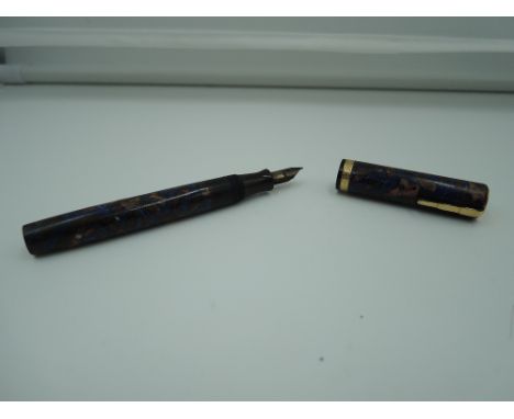 A Waterman Lady Patricia fountain pen, 1930, Blue Bronze marble, lever fill, fine nib, made in Canada