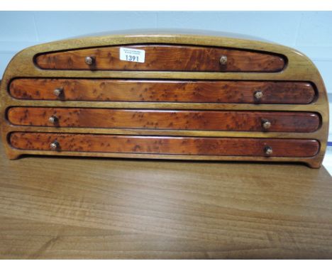 A hand made chest of four graduated drawers with pen fittings, holds forty four pens, a beautiful piece of craftsmanship. CON