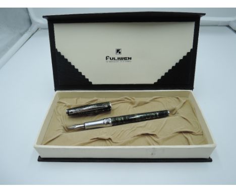 A boxed Fuliwen fountain pen, Black, Green, Bronze metalic, Aeromatic, made in China